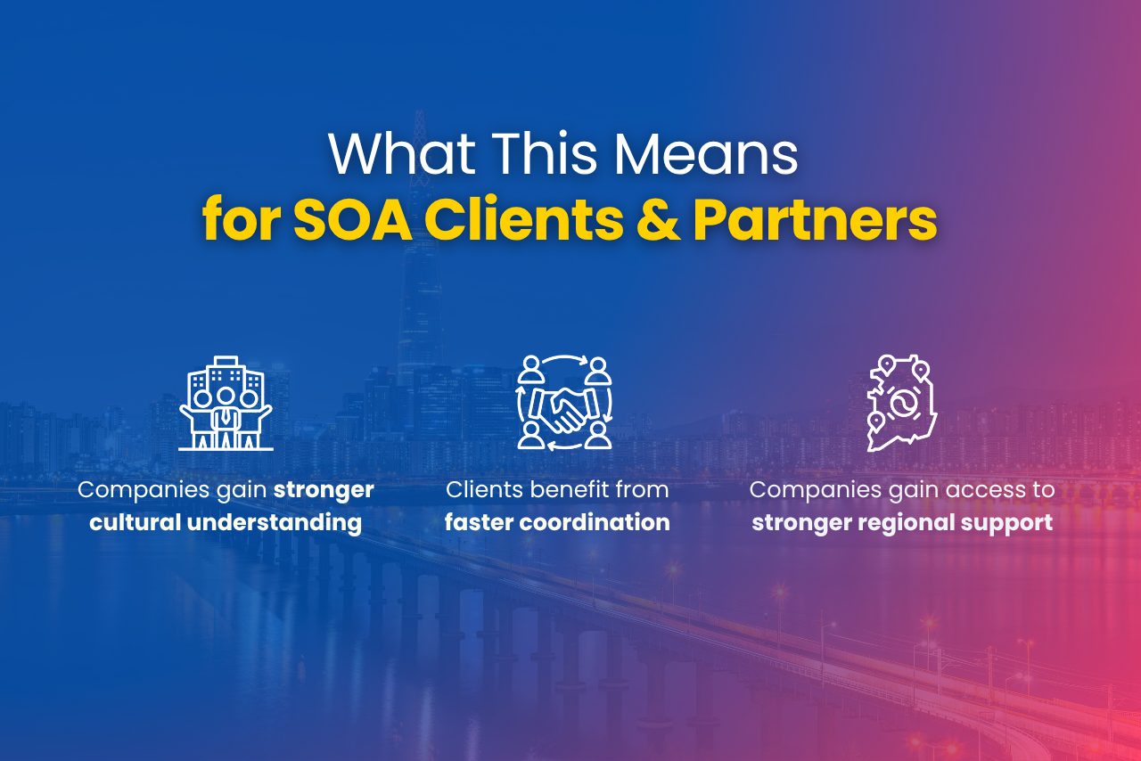 Benefits of SOA’s South Korea presence, including cultural understanding, faster coordination, and regional support.