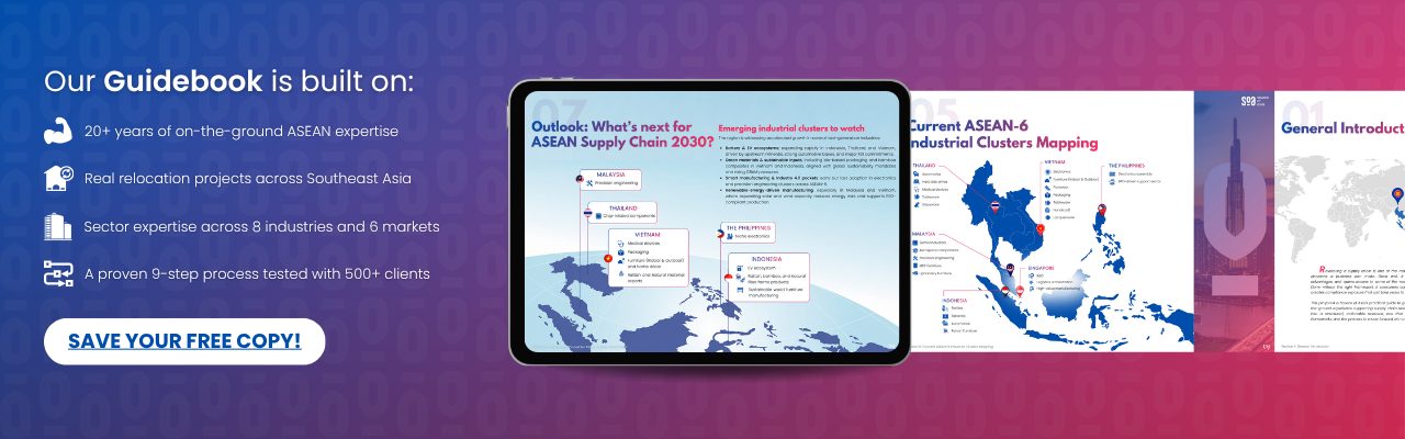Supply Chain Relocation Mapping guidebook built on ASEAN expertise, real relocation projects, sector knowledge, and a proven 9-step process.