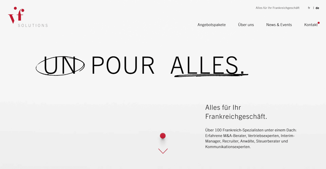vif Solutions homepage presenting cross-border business support between France and Germany.