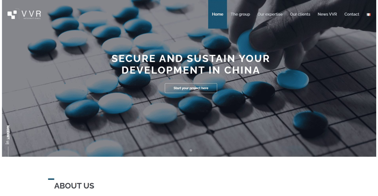 VVR International homepage highlighting business development and operational support for companies expanding in China.